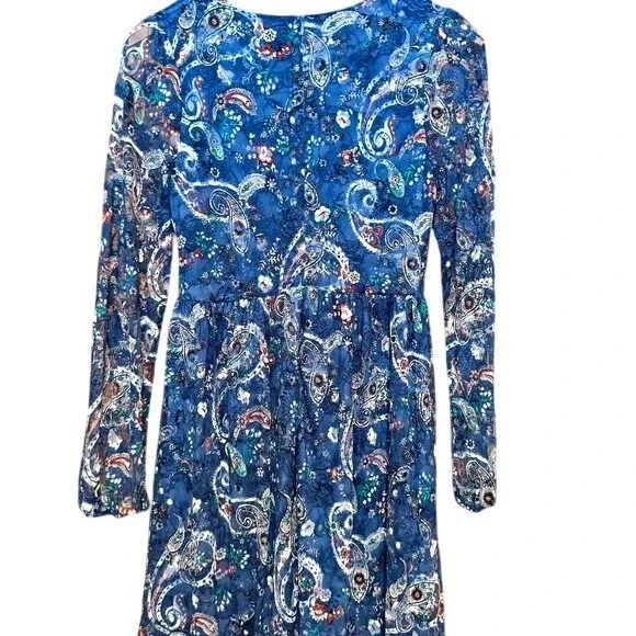Attard State‎ Blue Paisley Floral Print Long Sleeve Fit Flare Dress Size M Boho - Picture 5 of 7